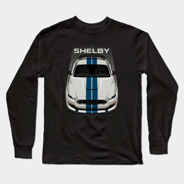 Ford Mustang Shelby GT350R 2015 - 2020 - Heritage Edition - Wimbledon White - Guardsman Blue Stripe Long Sleeve T-Shirt by V8social
